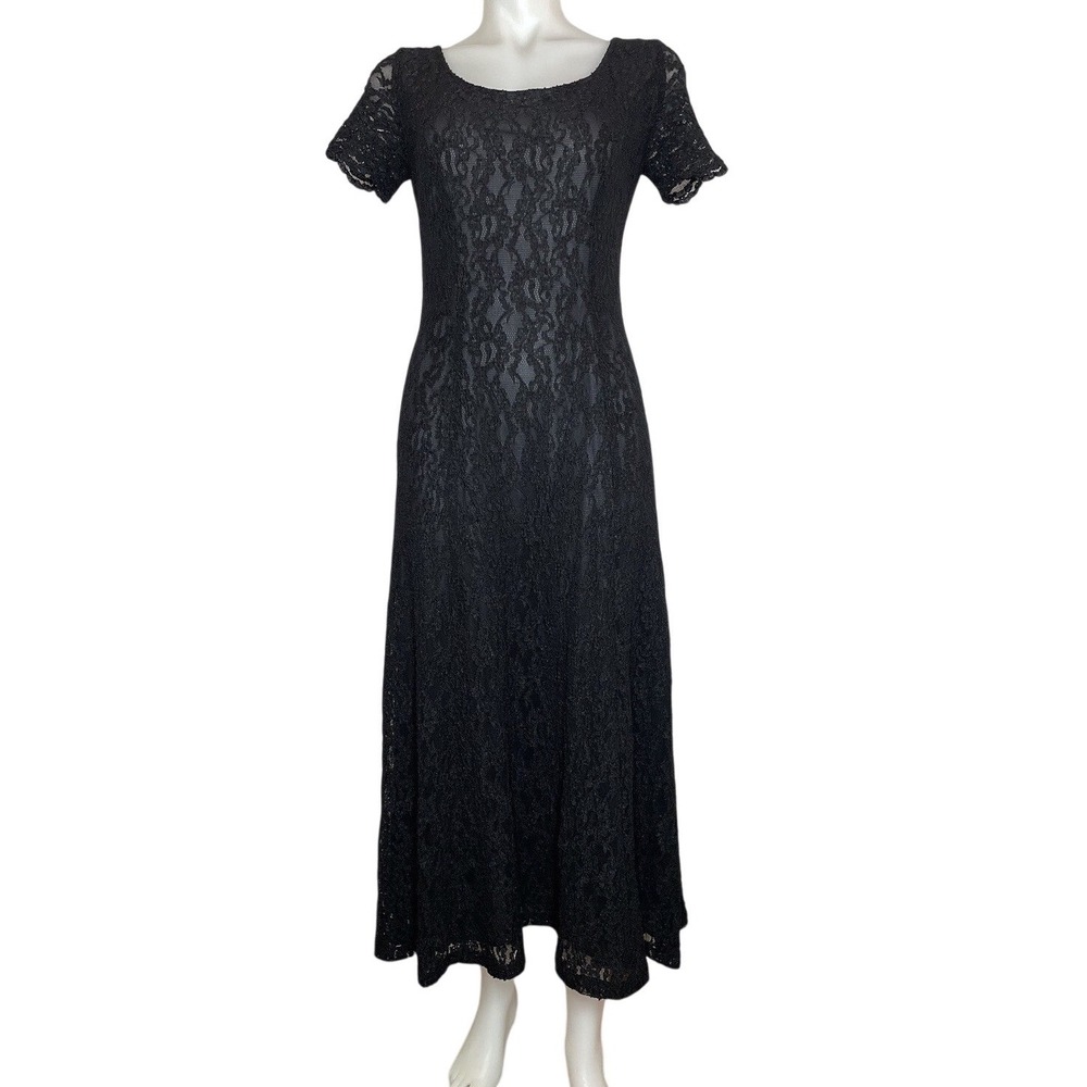 LANZ Lace Dress Stretch Black SZ XS / S USA. ( Altered See Back V Neck